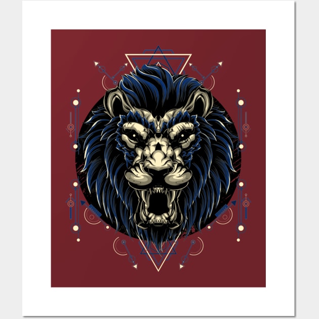 Blue Hair and blonde eyes Lion Wall Art by T-Shirt Kingdom by Elitenando.store